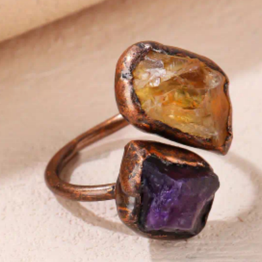 NWT COPPER AMETHYST AND TOPAZ RING